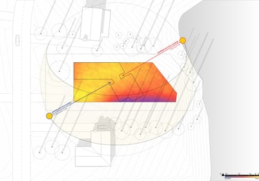 Radiation sun site study, with a sun path showing the solstices