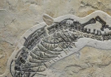 Körperstruktur des Pleurosaurus im Detail auf Kalkstein aus Solnhofen