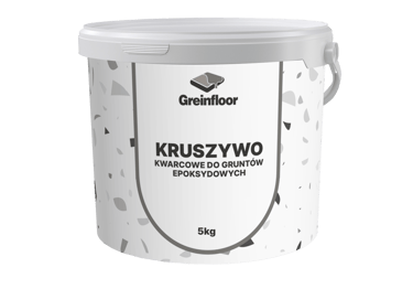 Białe wiadro 5 kg kruszywa kwarcowego Greinfloor do epoksydowych gruntów posadzkowych.