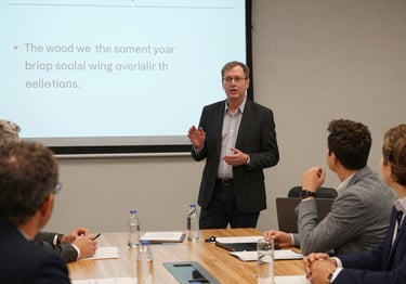 A friendly consultant meeting with a small business owner in a cozy Northwoods office.