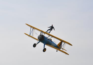 wingwalking on a bi plane, london, united kingdom