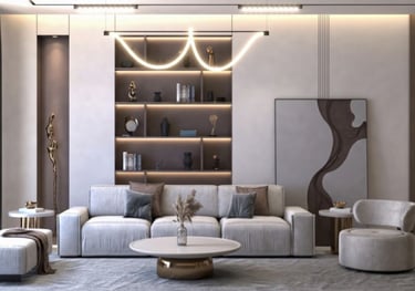 a living room with a couch and a table Nour Nagy Designs