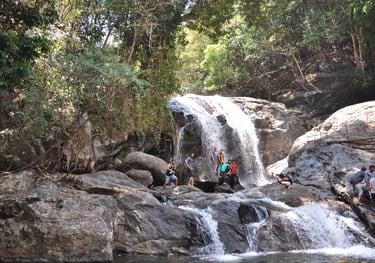 iravikulam river and the Lakkam waterfalls, Munnar, Kerala, India
