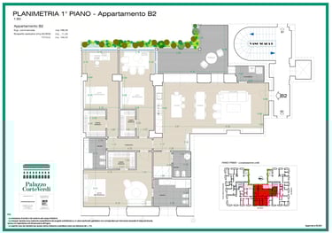 Planimetria del quadrilocale Appartamento B2 di Palazzo CorteVerdi a Cremona
