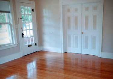Beautifully painted living room with custom painted two-tone double doors