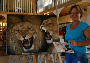 Mireille Desroches et son oeuvre des lions