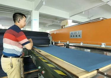 Yoga mats cut into final shape according to product specifications