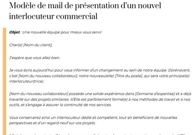 mail présentation nouvel interlocuteur commercial