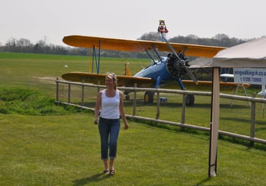 vintage Boeing Stearman biplane used for wing walking, Damyns Hall Aerodrome, London, United Kingdom
