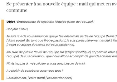 mail se présenter à ses nouveaux collègues exemple