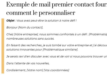 exemple mail premier contact fournisseur