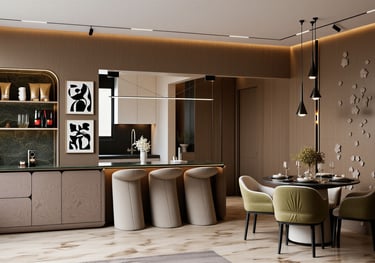 a dining room with a table and chairs