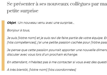 se présenter à ses nouveaux collègues par mail exemple