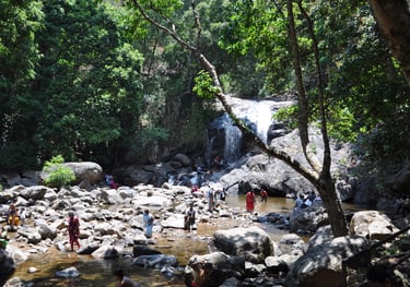 iravikulam river and the Lakkam waterfalls, Munnar, Kerala, India