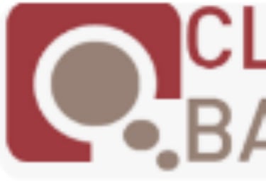 a click click bank logo with a magnif
