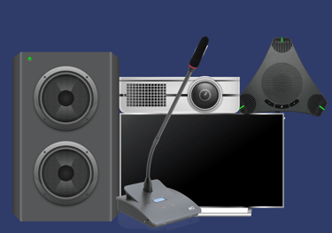projector, TV, speaker, conference mic