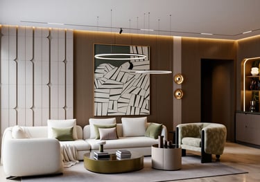 a living room with a couch and a table