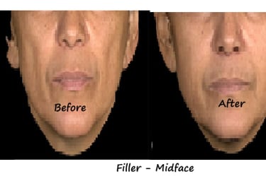 Before and after photos filler cheeks – restored volume, defined contour and natural fullness.