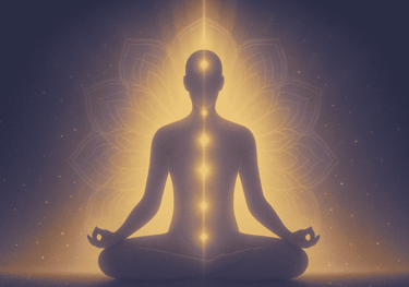 Meditating silhouette with radiant aura, Quantum Healing Sessions Santa Ana