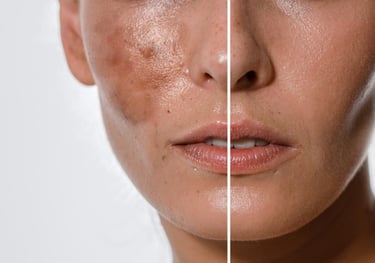 Antes y después del tratamiento Dermamelan para eliminar manchas faciales en AR Clinic