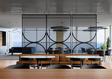 Modern metal sliding dividing wall in BCG offices, made by Pengelly