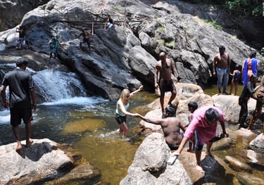 iravikulam river and the Lakkam waterfalls, Munnar, Kerala, India