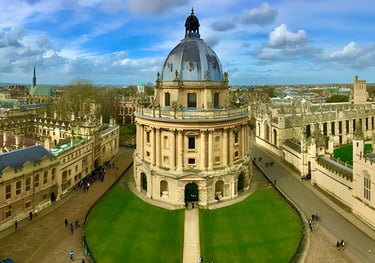 Panoramic view of Oxford's historic architecture, including the Oxford College 