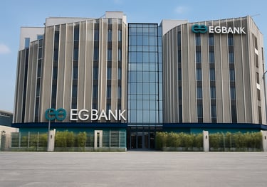 a large building with a large sign that says eg bank | Nour Nagy Designs