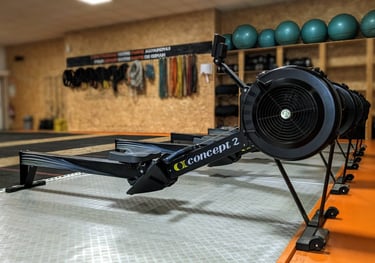 a rowing boat in a gym room