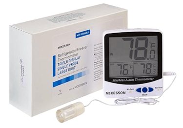 Refrigerator/Freezer Thermometer with Triple Display, Single Probe