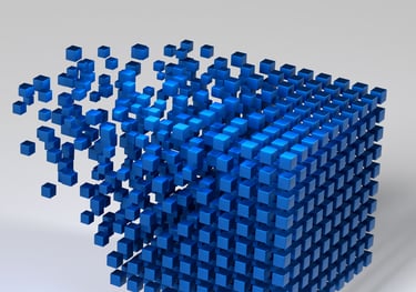 Cubo del que se desprenden cientos de microcubos.