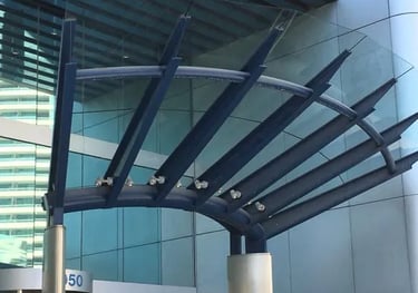 Office rain canopy modern feature, made by Pengelly