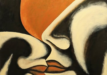Hesham Nawar, kiss in orange, acrylic on canvas