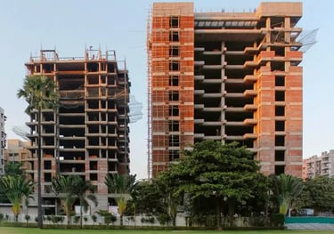 Residential apartment towers under construction in a new housing development project