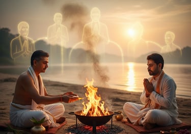 Puja samagri and spiritual products placed for the ritual