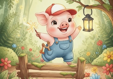 Pop the piglet jumping over the fence