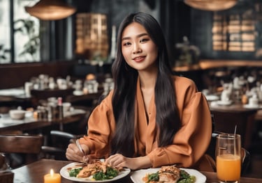 woman holding fork in front table