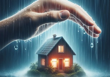 a person's hand holding a house in the rain mortgage insurance TWC Financial
