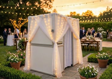 a photo booth at a outdoor wedding