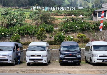 tamu grup mari tour ke sikunir dieng dengan 4 unit hiace commuter