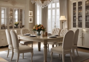 a dining room with a table and chairs  | Nour Nagy Designs