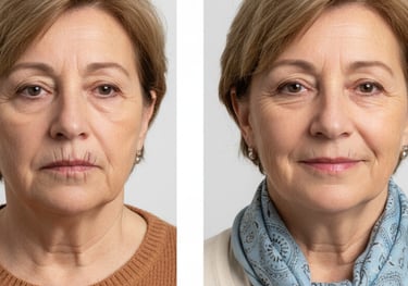 Antes y después del tratamiento del código de barras con resultados naturales en AR Clinic.