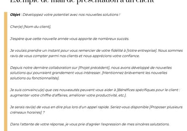 exemple mail de présentation à un client