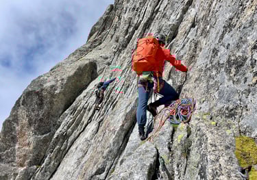 The crux pitch of Molteni route. Pizzo Badile, Valmasino.