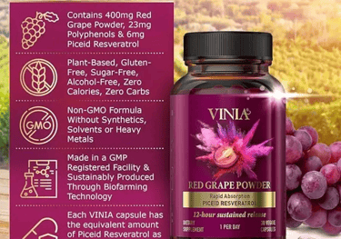 bottle of vinia red grape powder