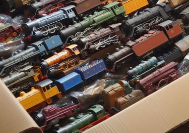 Box of model train donations