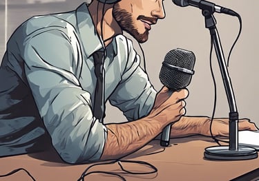 a man in a recording studio with a microphone and headphones