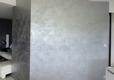 Enduit effet métal sur mur, intérieur contemporain. Franche-Comté