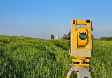 Een totaalstation in de velden.