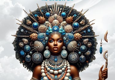 image of a book cover of Nigerian Mythology - The Shadow Sky featuring a resplendent Umale-Okon